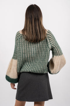 Liana Knit Sweater - Beige/Bottle Green