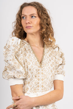 Logan Midi Dress Embrodery - Gold