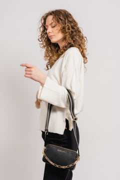 Jet Set Small Pebbled Leather Double Zip Camera Bag - Black