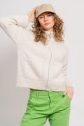 Sia Ls Knit Zipper Cardigan - Snow White Melange