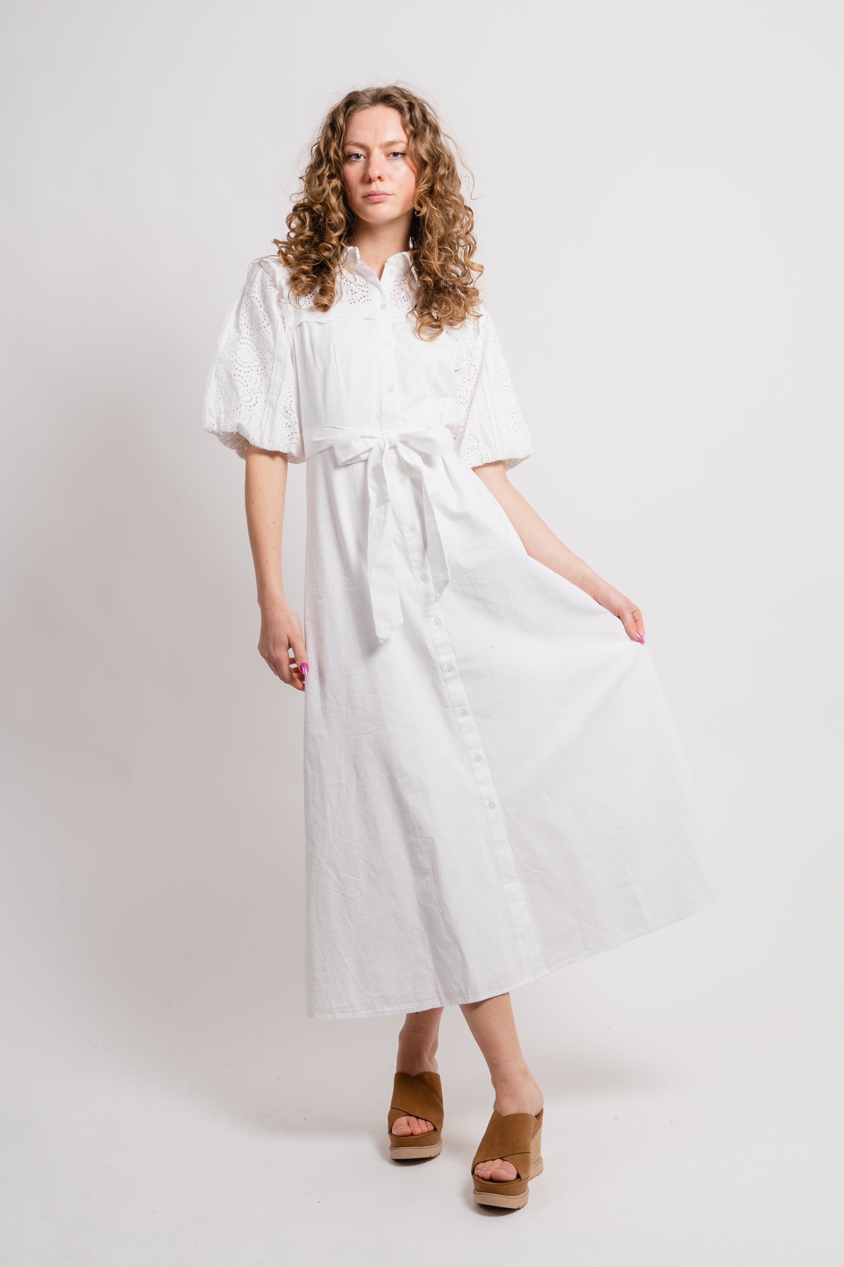 Violette 2/4 Ankle Broderi Dress - Bright White