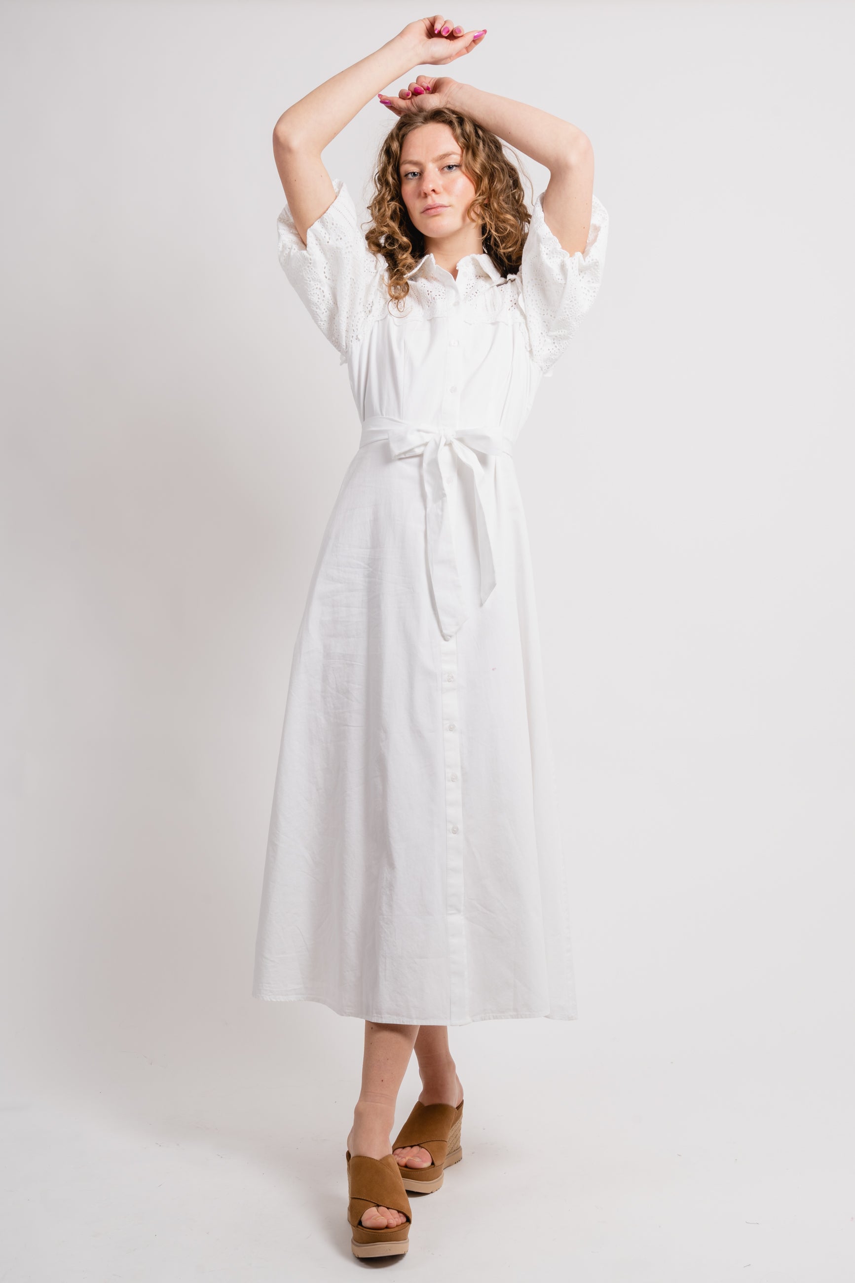 Violette 2/4 Ankle Broderi Dress - Bright White