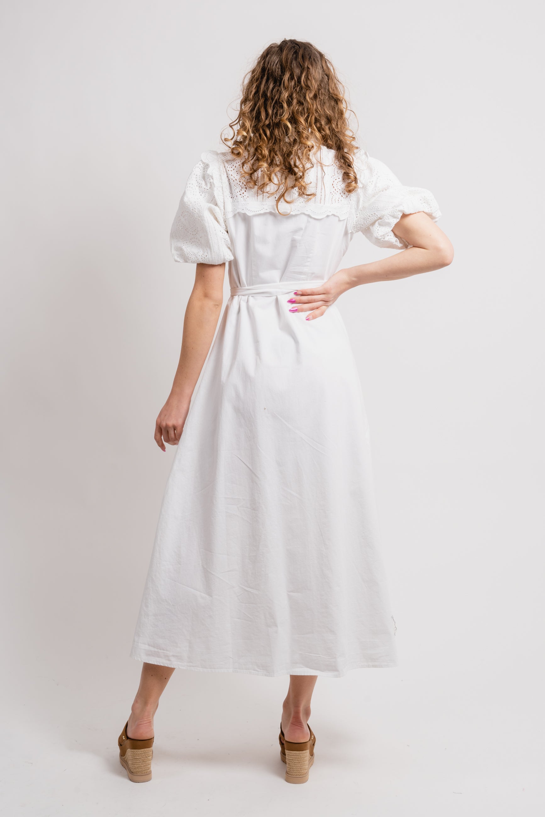 Violette 2/4 Ankle Broderi Dress - Bright White