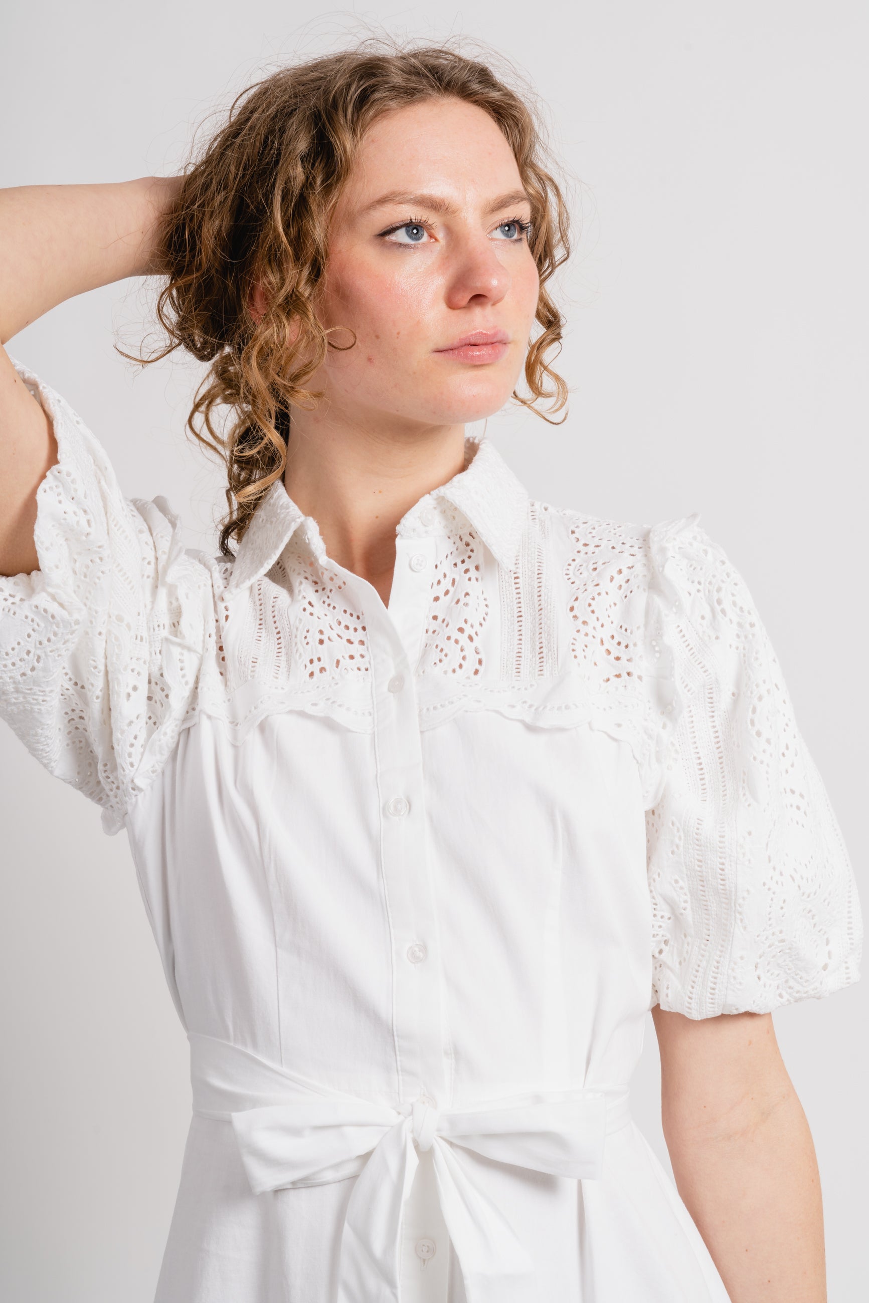 Violette 2/4 Ankle Broderi Dress - Bright White