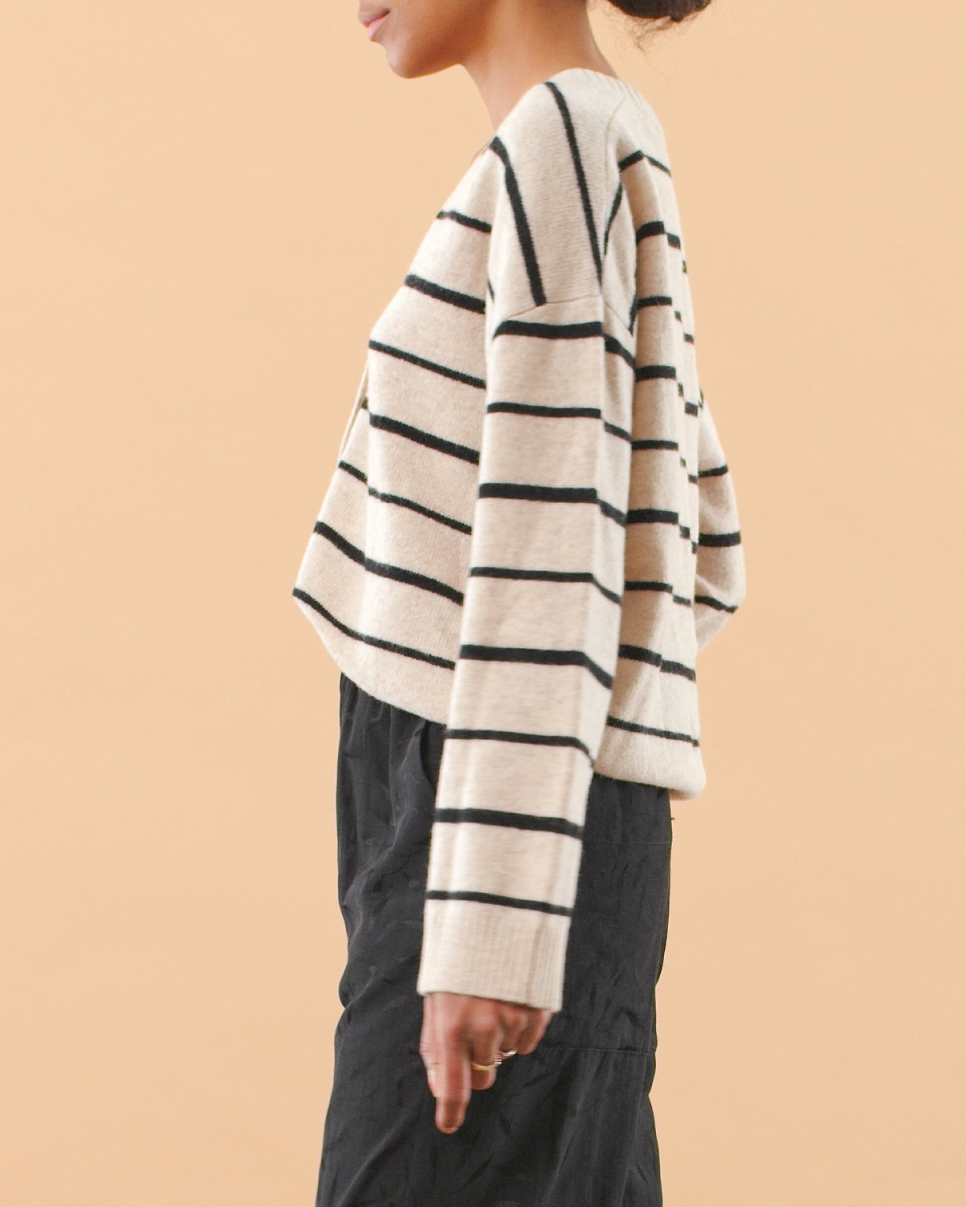 Merino Knit Cardigan - Beige Stripe