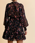 Georgette Mini Dress - Black Flower Garden