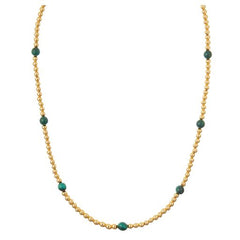 Semi-Precious Beaded Metal Necklace - Malachite