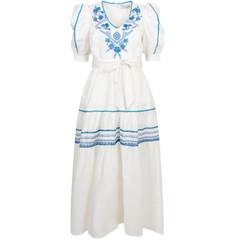 Lorna Long Linen Dress - Blue