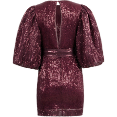 Sequins Puff Sleeve Mini Dress - Plum