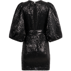 Sequins Puff Sleeve Mini Dress - Black