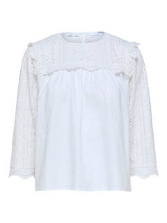 Violette 3/4 Broderi Top - Bright White