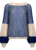 Liana Knit Sweater - Cream/Cobalt Blue