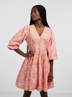 Yaslana 3/4 Shirt Dress - Rosebloom