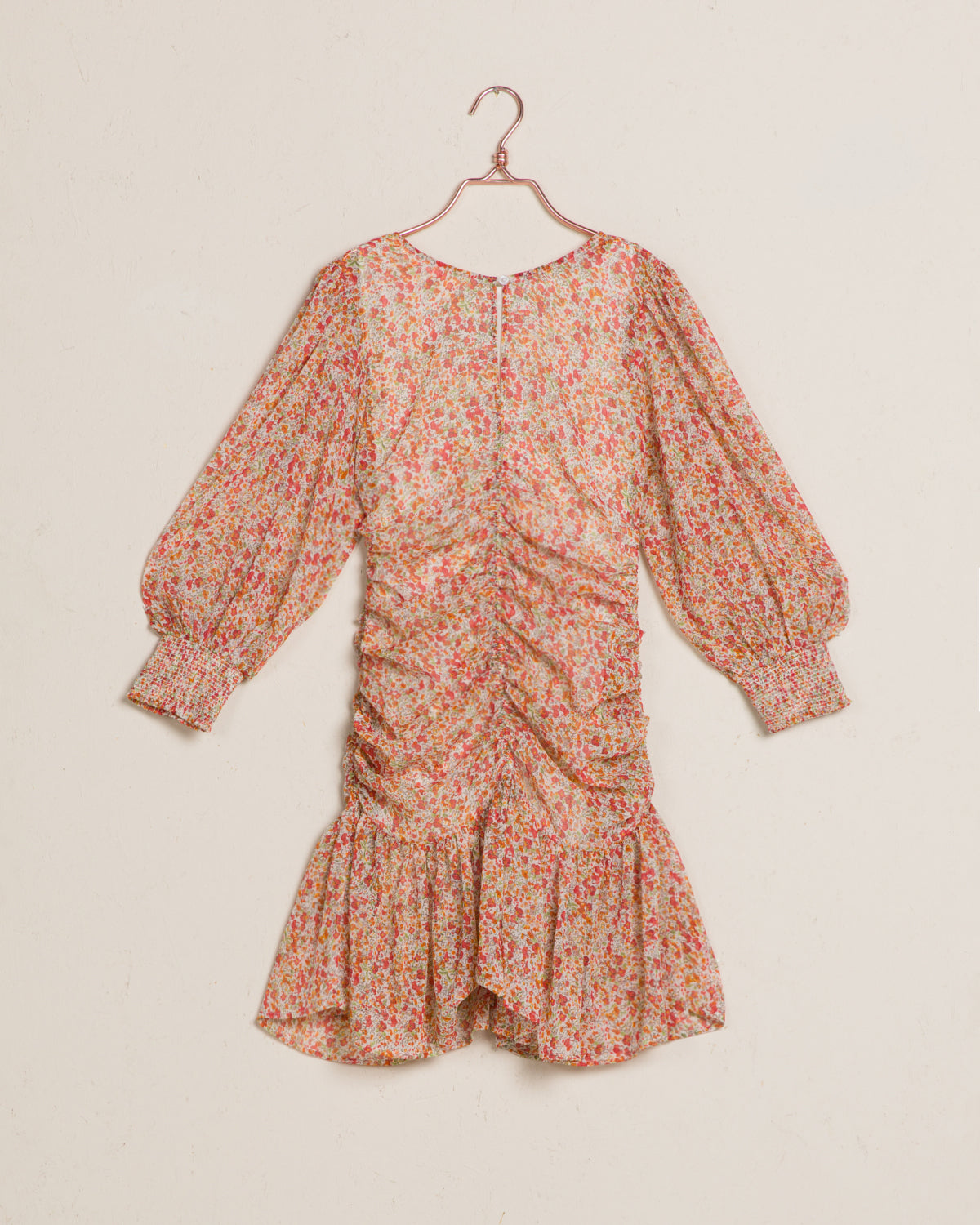 Chiffon Rouch Mini Dress - Sheer Flowers - ByTimo - Kjoler - VILLOID.no